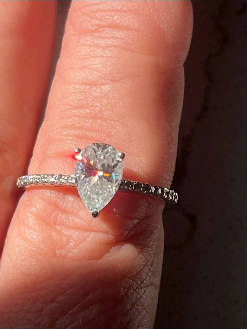 14k White Gold Pear-Shaped Moissanite Pavé Engagement Ring